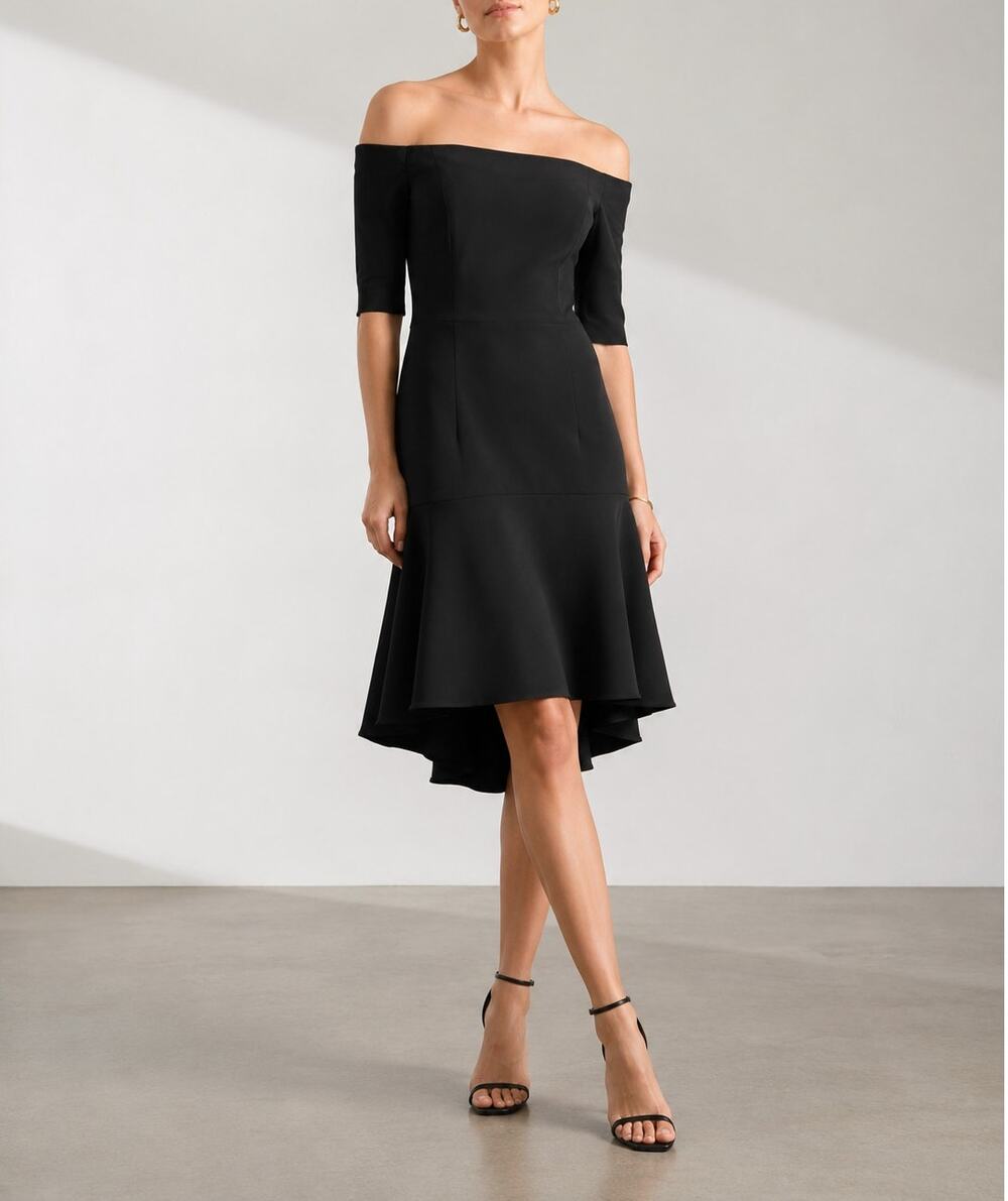 Milly Off the Shoulder Fit and Flare Dress Black Sz 8 Classic Cocktail